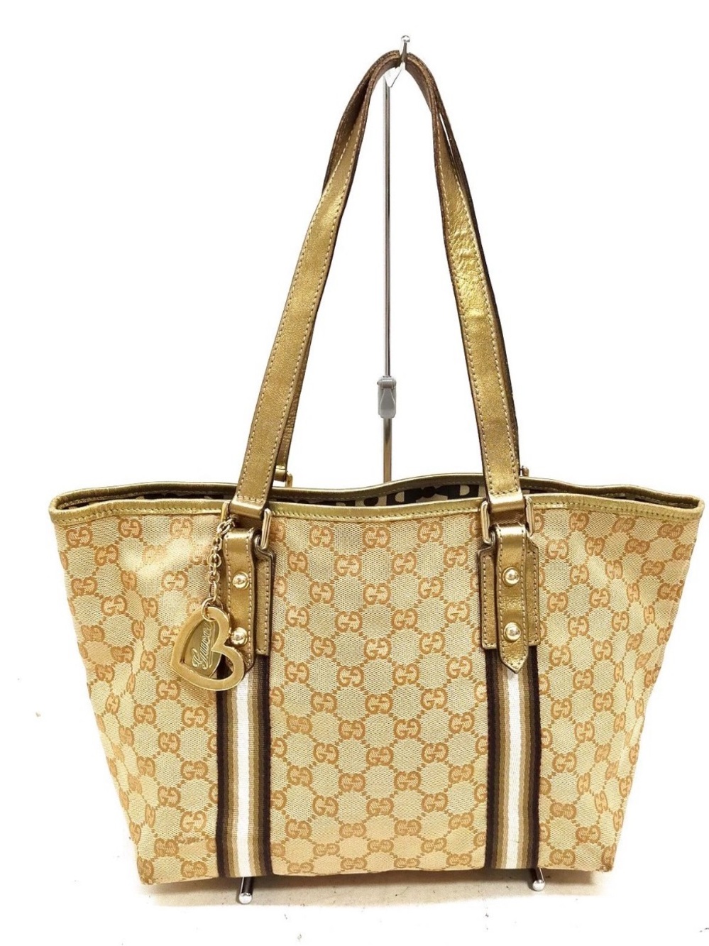 Gucci Vintage Jolicoeur GG Monogram Tote with Gold Trim & Heart Charm